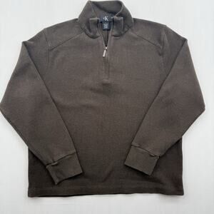 Calvin Klein Men's Sweater Size L Brown 1/4 Zip Pullover Knit Ribbed Career